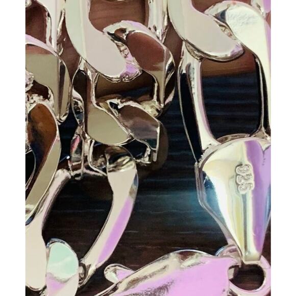 925 Stamped Silver-Color Figaro Chain Set 12MM 22" Necklace & 8" Bracelet - Picture 7 of 9